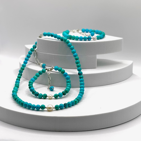 Genuine Turquoise & Freshwater Pearl Necklace - Picture 8 of 10